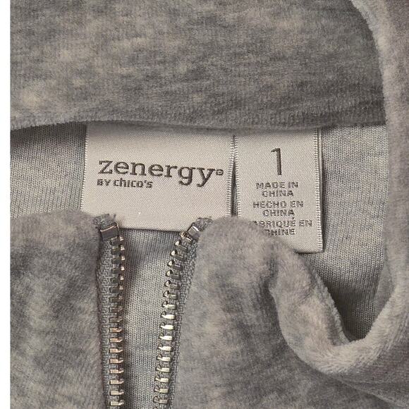 Chicos Zenergy Sweater Size 2/L Gray Full Zip High Neck Sequin Sweatshirt‎ - Picture 4 of 5